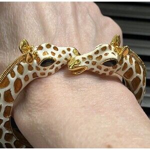 Kenneth Jay Lane Orange Enamel Giraffe Bangle Bracelet 7~7.5 Animal Lovers